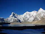 28 Ice Tooth, Nyanang Ri, Pungpa Ri, Shishapangma East Face, Phola Gangchen And Kong Tso Early Morning Ice Tooth (6200m), Nyanang Ri (7071m), Pungpa Ri (7445m), Shishapangma (8012m) East Face, Phola Gangchen (7716m) and Kong Tso as we start our trek towards Ngora.